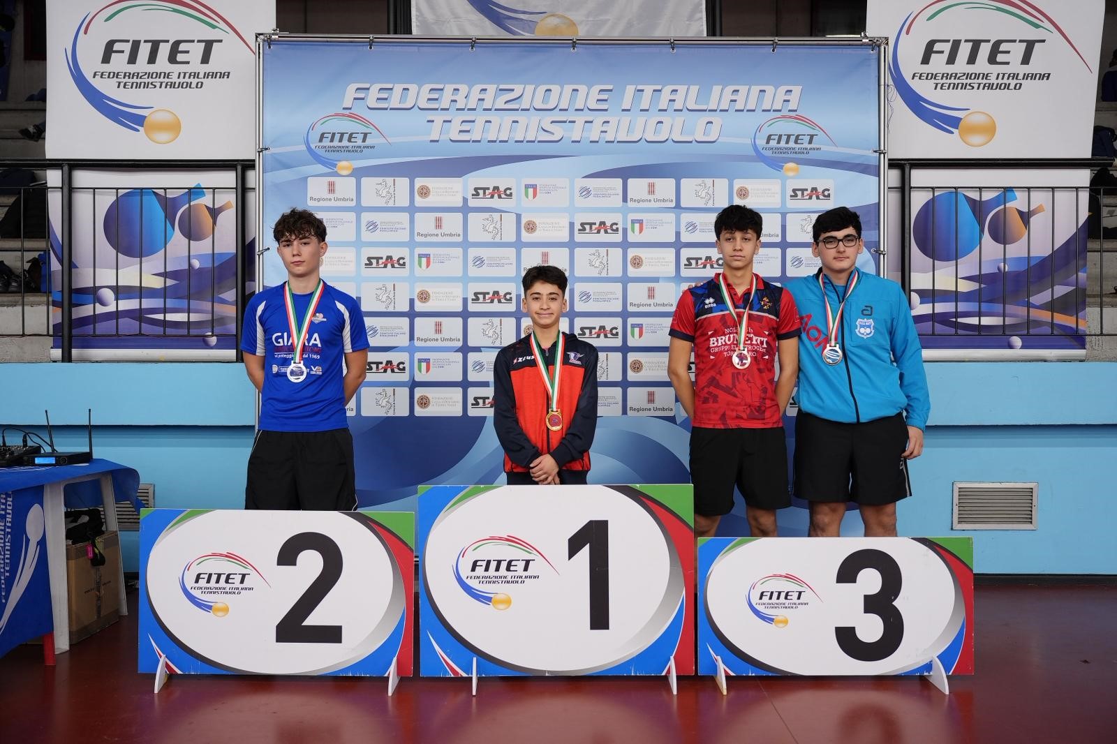 Torneo Nazionale Giovanile 5 8 dicembre 2025 a Terni podio del singolare Under 15 maschile