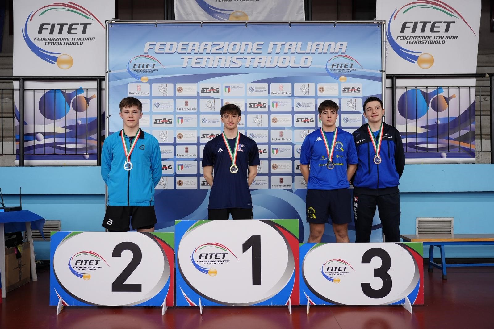 Torneo Nazionale Giovanile 5 8 dicembre 2025 a Terni podio del singolare Under 19 maschile