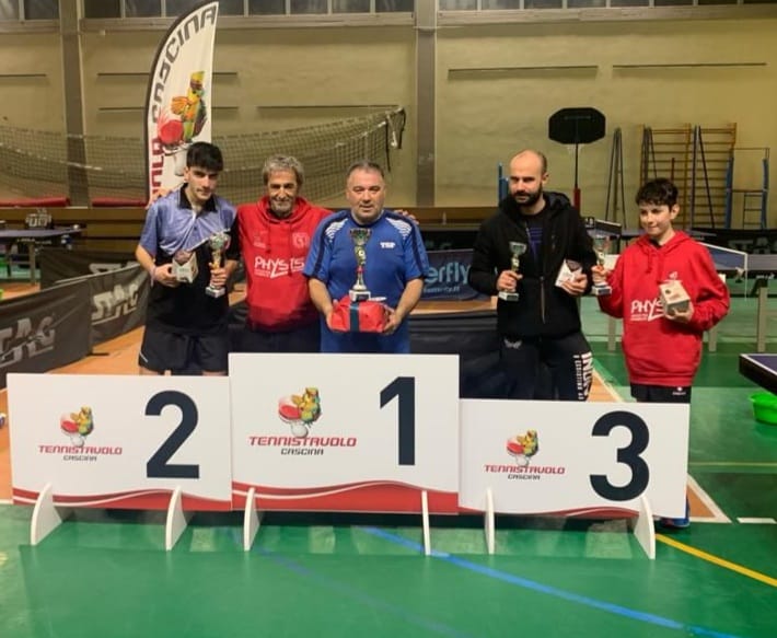 Torneo Open di Cascina 29 30 dicembre 2023 podio del singolare Over 1500 maschile 60 femminile