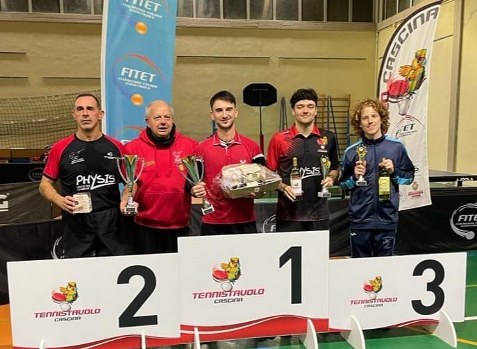 Torneo Open di Cascina 29 30 dicembre 2023 podio del singolare assoluto maschile e femminile