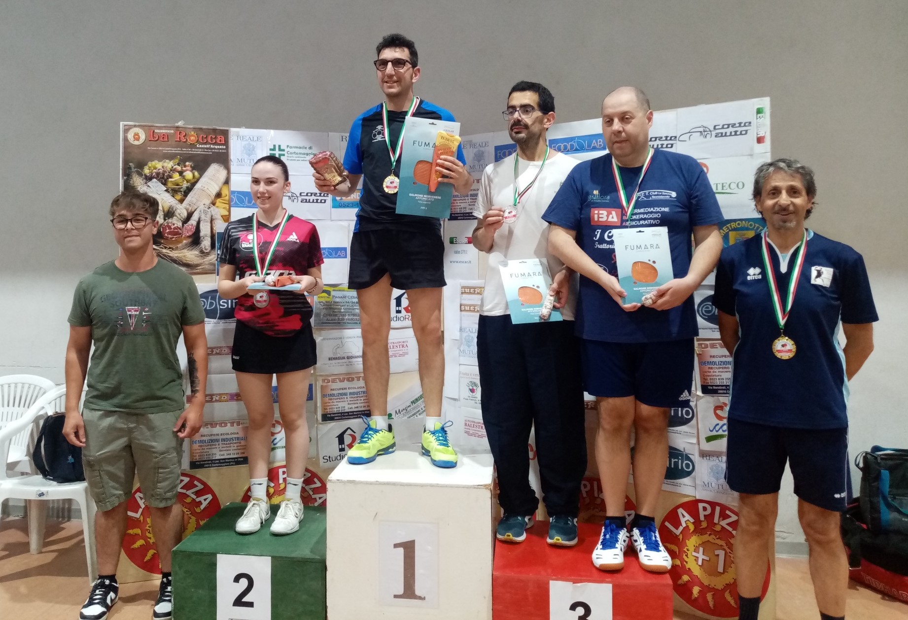 Torneo Open di Cortemaggiore 22 23 giugno 2024 podio del singolare Over 1000 maschile 3ª 4ª categoria femminile