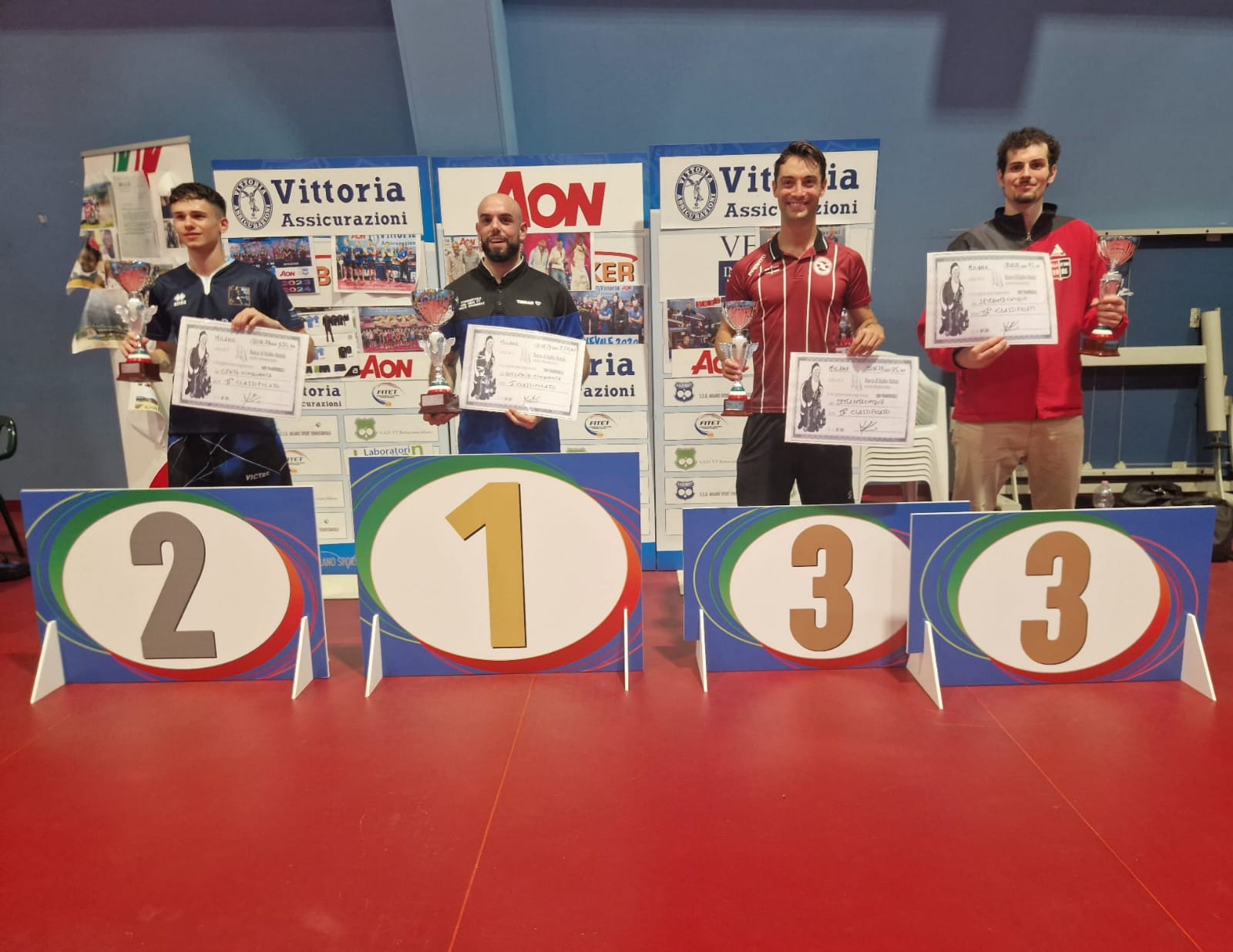 Torneo Open di Milano 30 giugno 2024 podio del singolare assoluto maschile e femminile