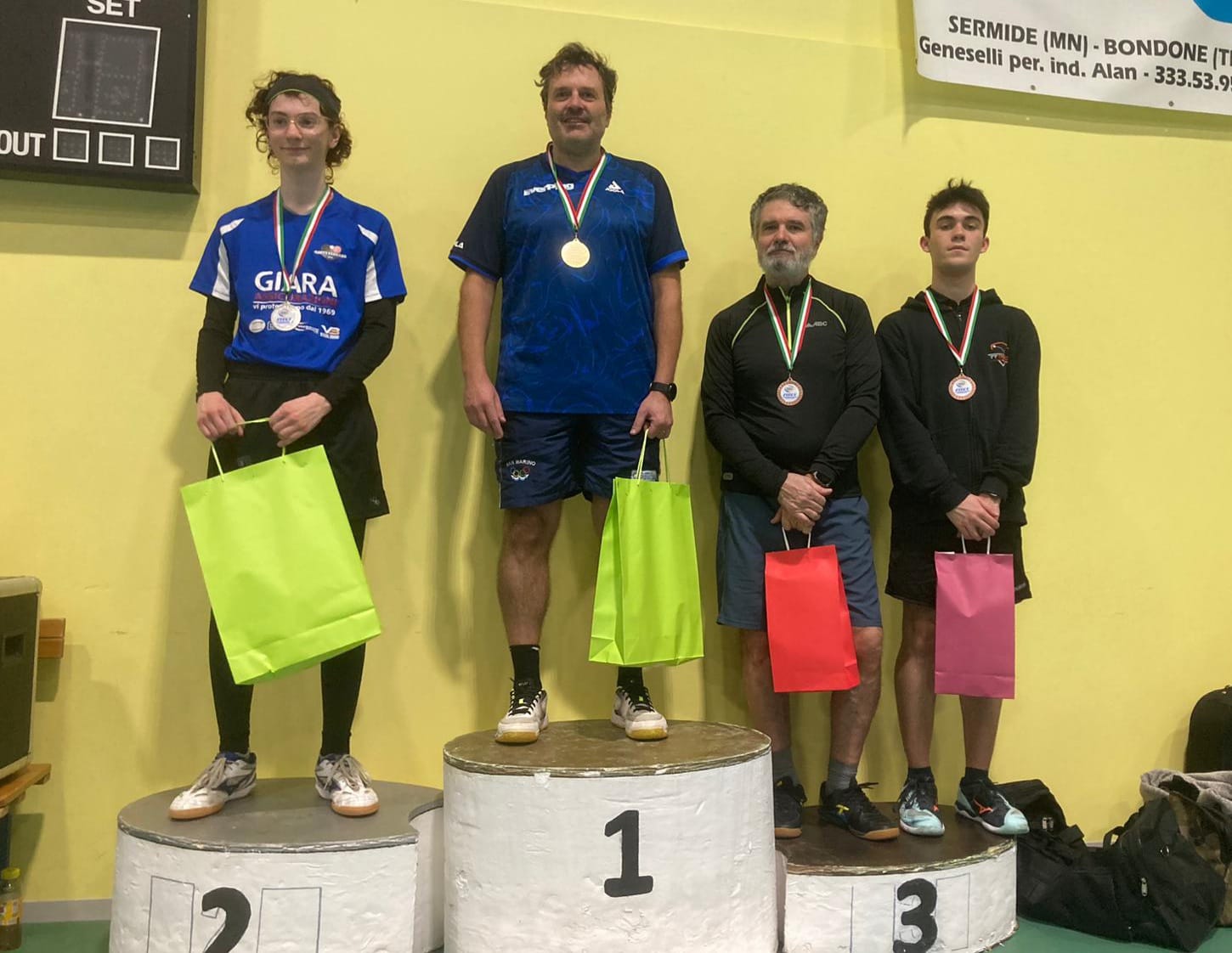 Torneo Open di Sermide 4 6 gennaio 2025 podio del singolare Over 1500 maschile Over 75 femminile