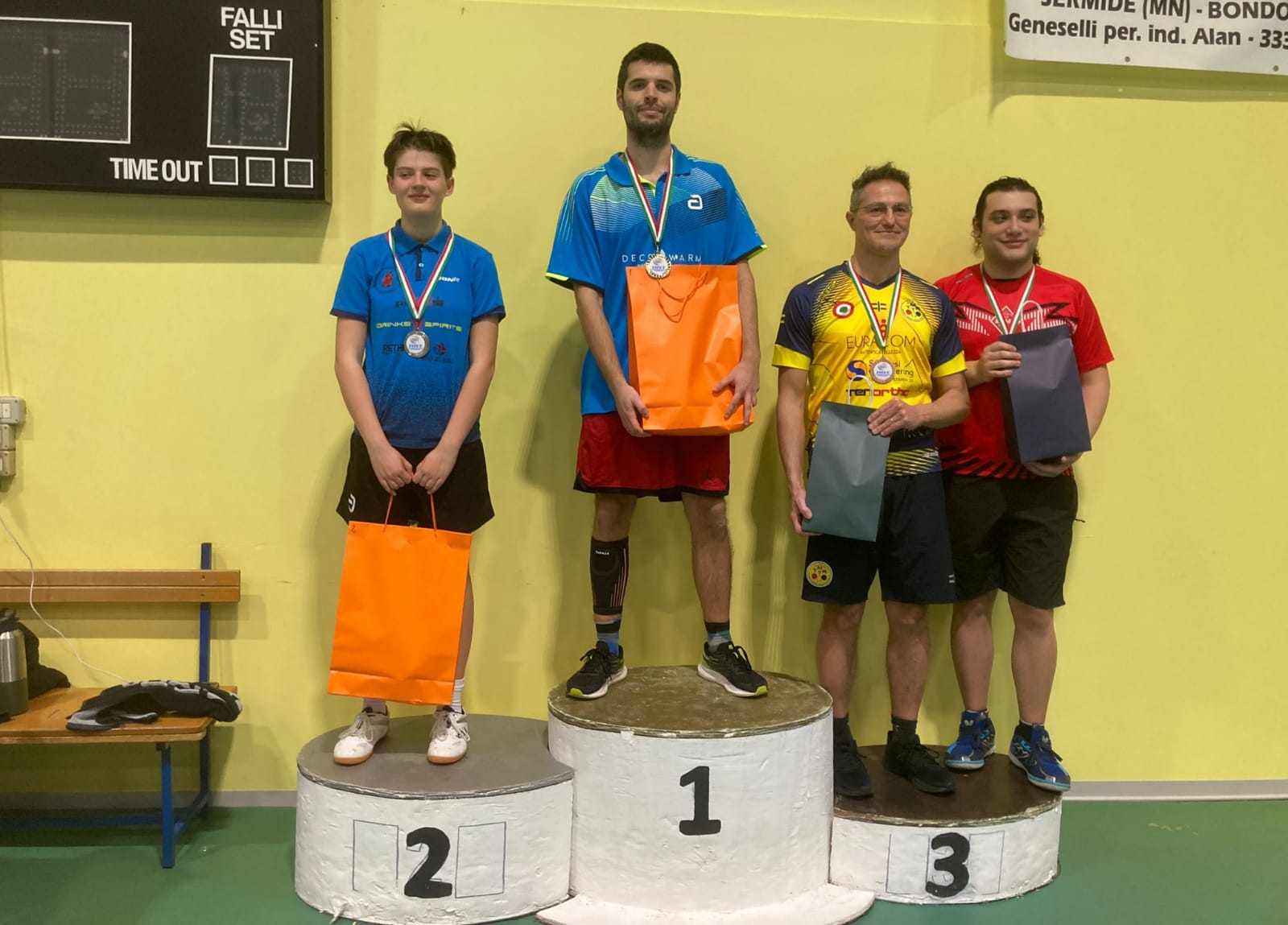 Torneo Open di Sermide 4 6 gennaio 2025 podio del singolare Over 7000 maschile Over 520 femminile