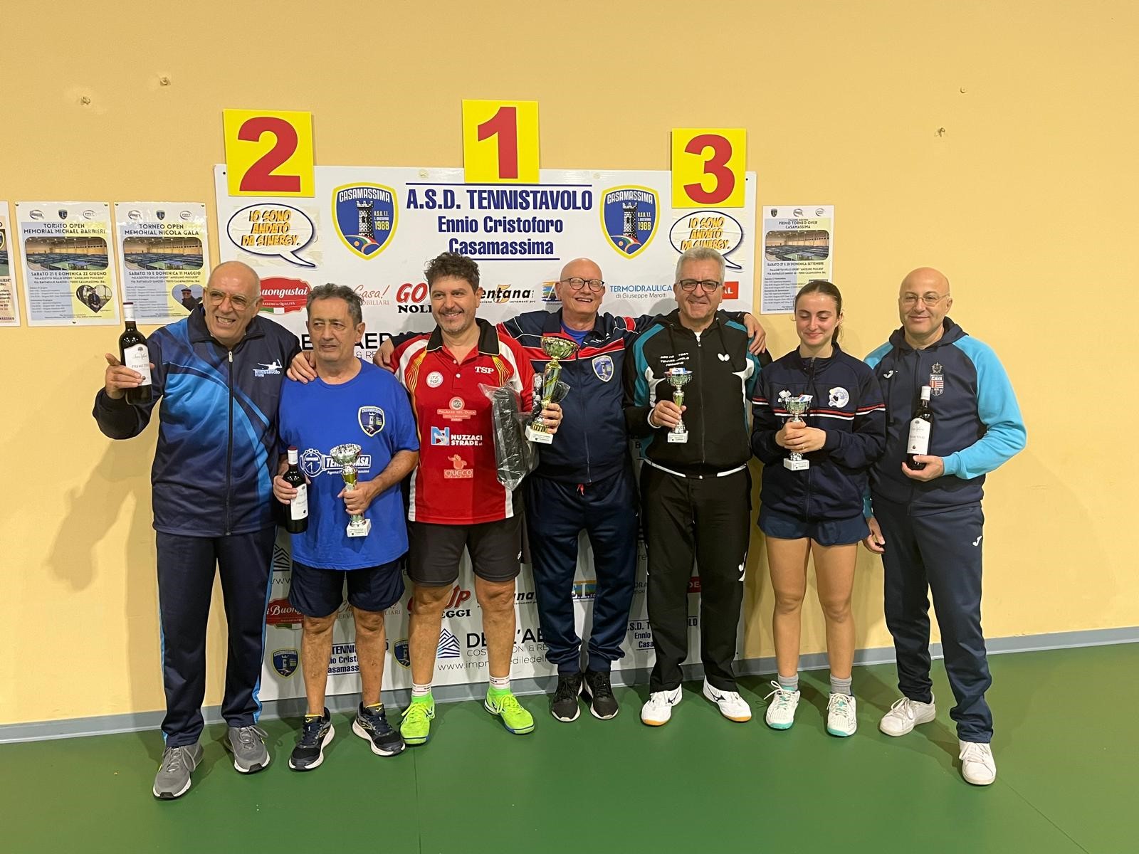 Torneo Over di Casamassima 8 9 novembre 2025 podio del Singolare Over 5 2000 maschile 150 femminile