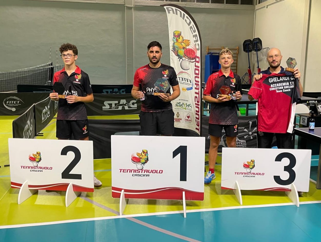 Torneo Over di Cascina 13 14 settembre 2025 podio del singolare Over 5 2000 maschile 150 femminile