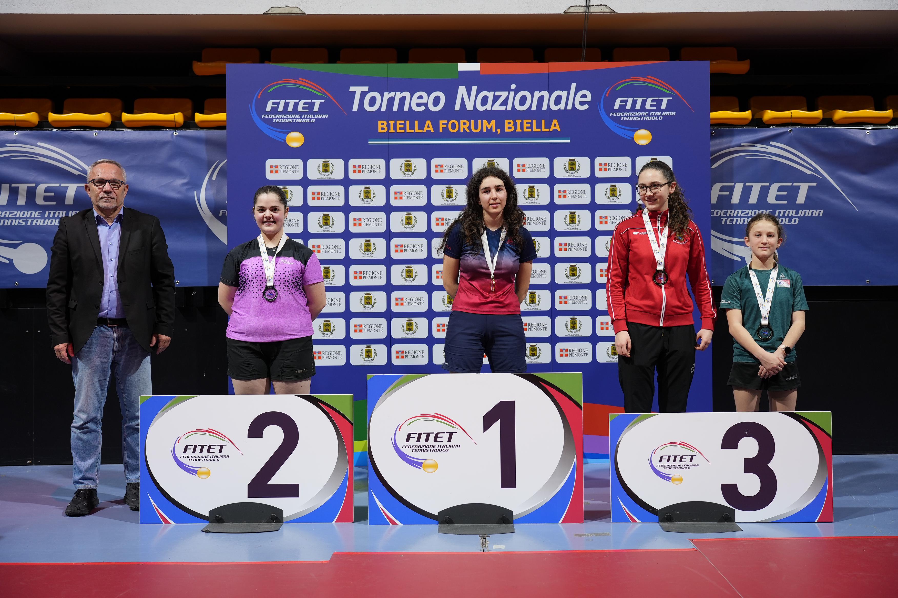 Torneo nazionali di Biella 15 17 marzo 2024 podio del singolare femminile di quarta categoria