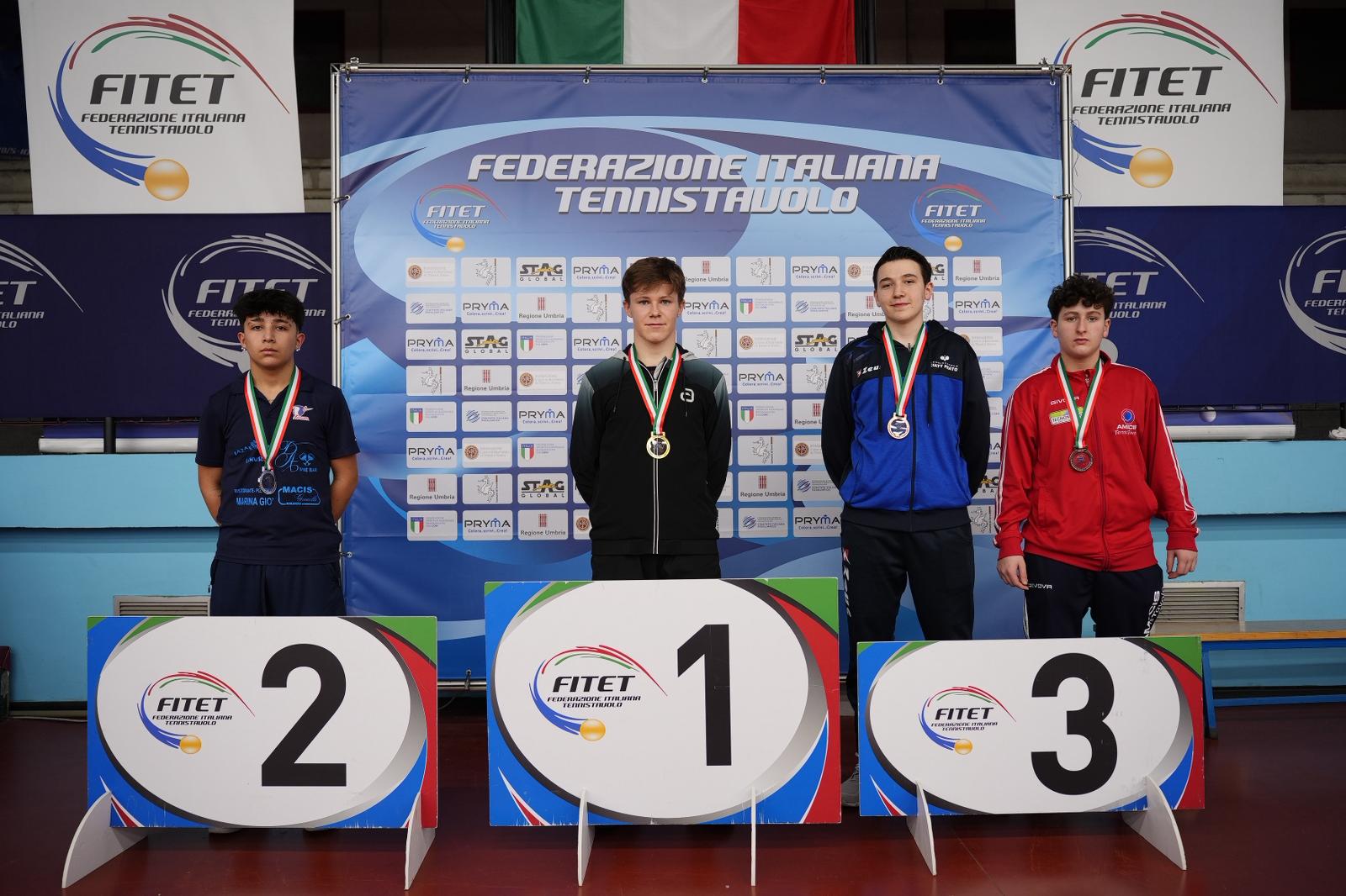 Trofeo Pryma torneo nazionale giovanile 22 25 gennaio 2026 a Terni podio del singolare maschile Under 17