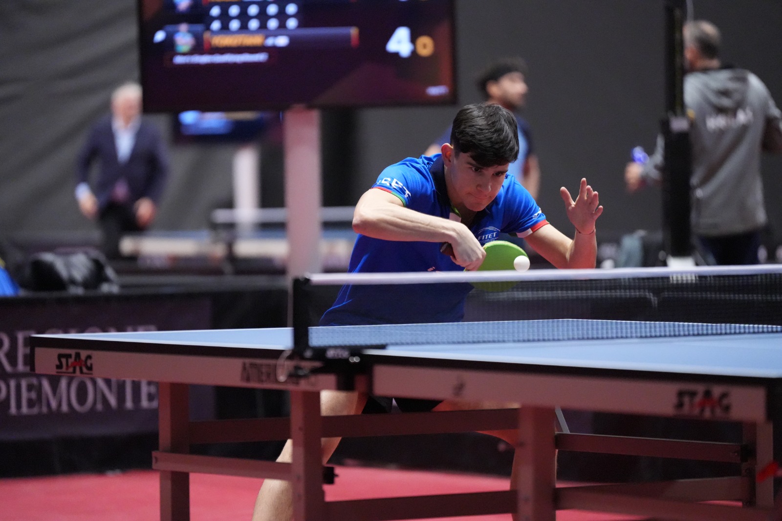 WTT Feeder Biella 2023 Carlo Rossi in azione di rovescio