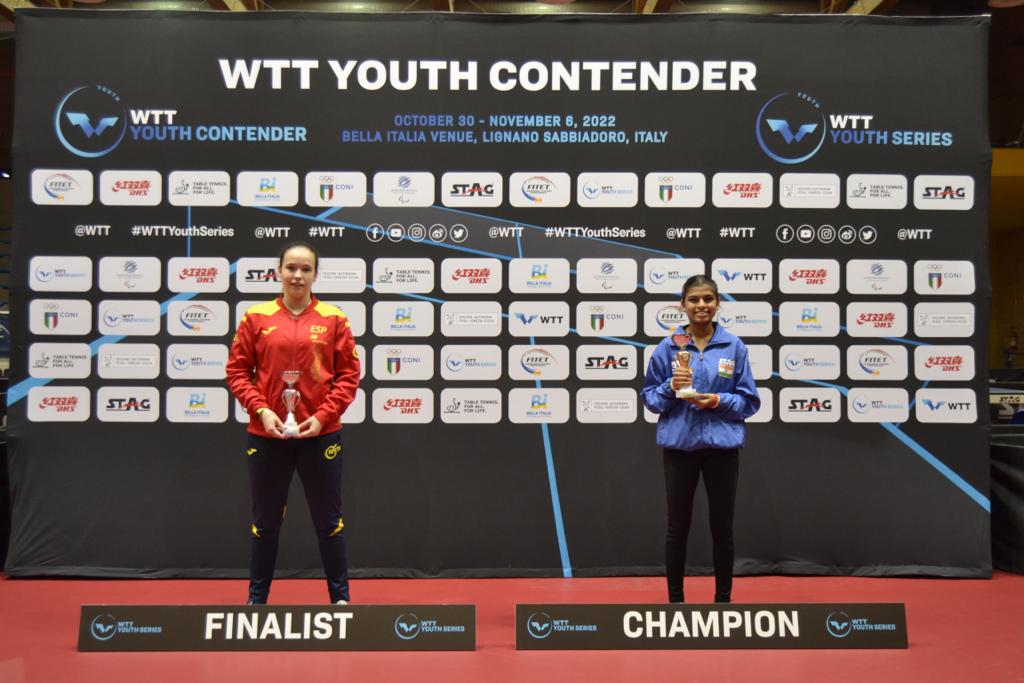 WTT Youth Contender Lignano 2022 podio singolare femminile Under 15 Hardee Chetan Patel e Maria Berzosa Casas