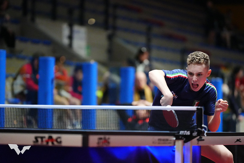 WTT Youth Contender Lignano 2025 Danilo Faso in azione di rovescio